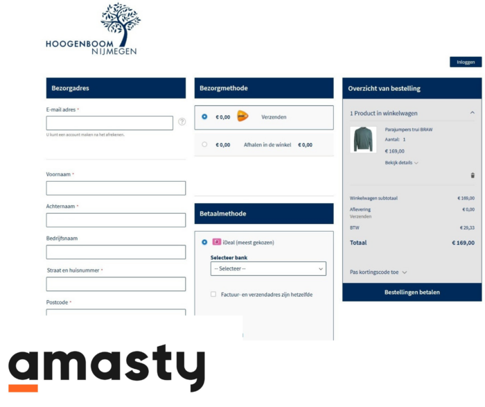 Image shows a screenshot of a one-step checkout process on Hoogenboom webshop.